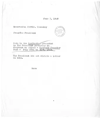 Memorandum from Rose Conway to Matthew Connelly