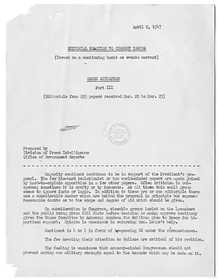 Report, Editorial Reaction to Current Issues, Greek Situation, Part III