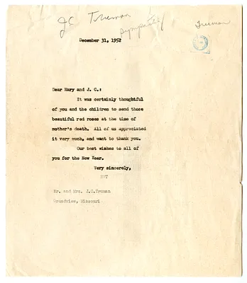 Letter from Bess W. Truman to J. C. Truman