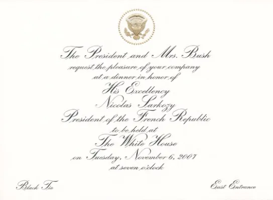 11/06/2007 - Dinner and Performance Honoring Nicolas Sarkozy, President of France – Invitations and Cards