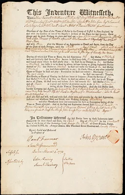 Benjamin Harley indentured to apprentice with John Brewer of Boston, 3 November 1773
