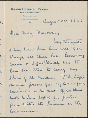 Gertrude Winslow autograph letter signed to Mary Donovan, Haute-Savoie, France, August 25, 1927