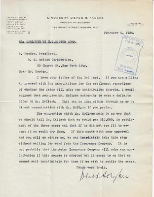Letters Received to A. Roeder, February 4, 1926