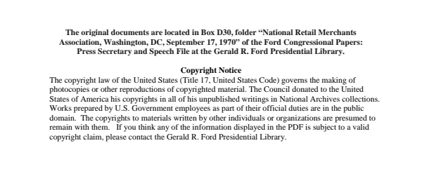 National Retail Merchants Association, Washington, DC, September 17, 1970