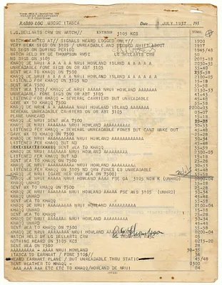 Radio Log of the Last Communications of Amelia Earhart
