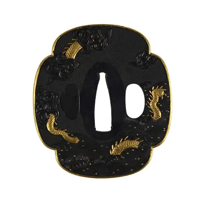 Tsuba with Dragons in Waves and Clouds.