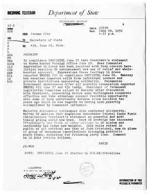 Telegram from Ambassador Monnett Davis to Secretary of State Dean Acheson
