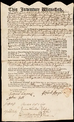 Jane Anderson indentured to apprentice with Robert Royce of Londonderry, 12 September 1745