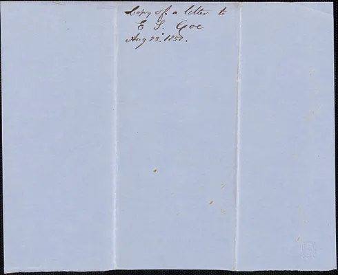 Copy of a letter from Samuel Warner to E. S. Coe, 23 August 1852