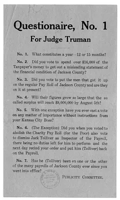 Jackson County, Missouri County Court Judge Election Advertisement Opposing Harry S. Truman