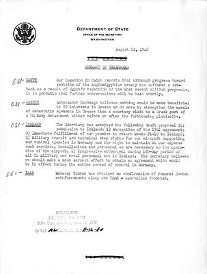 Memorandum, State Department Summary of Telegrams