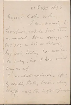 [John Biddulph Martin] autograph note to [Victoria Woodhull Martin], September 21, 1896