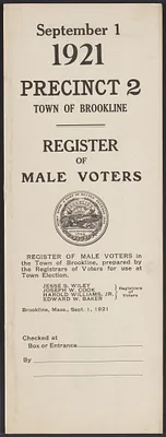 Sacco-Vanzetti Case Records, 1920-1928. Defense Papers. Town of Brookline, Precinct 2, Register of Male Voters, September 1, 1921. Box 4, Folder 10, Harvard Law School Library, Historical & Special Collections