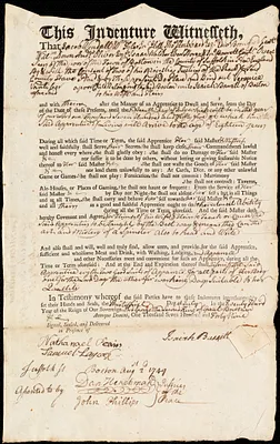 Veronica Vanliber [Vaniber] indentured to apprentice with Isaiah Barrett of Boston, 31 July 1749