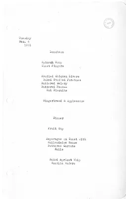 White House Luncheon and Dinner Menu