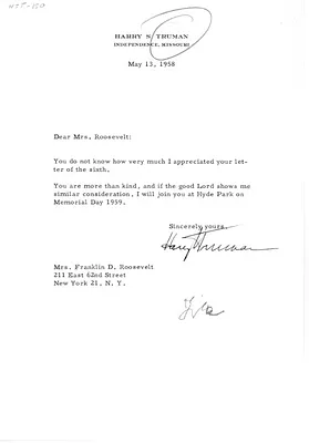 Letter from Harry S. Truman to Eleanor Roosevelt