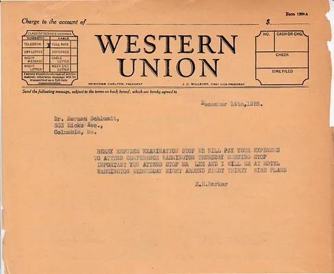 Telegram to Dr. Herman Schlundt, December 14, 1928