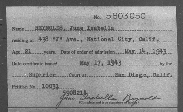 Reynolds, June Isabella - 1943