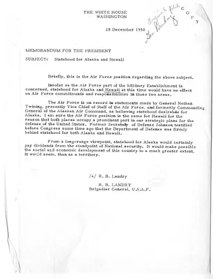 Memorandum from Brigadier General Robert Landry to President Harry S. Truman