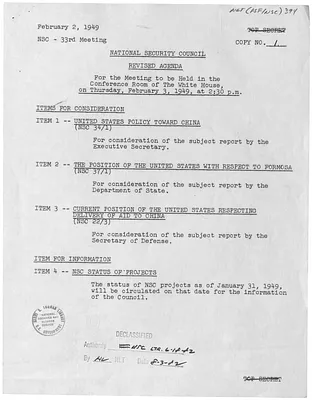 Revised Agenda, Thirty-Third Meeting of the National Security Council