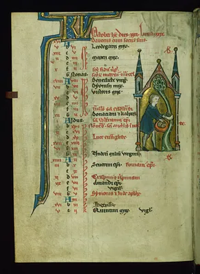 Leaf from Psalter: October Calendar, Man Gathering Grapes