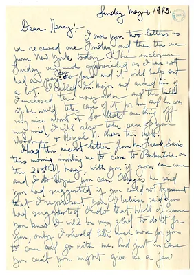 Letter from Mary Jane Truman to Harry S. Truman