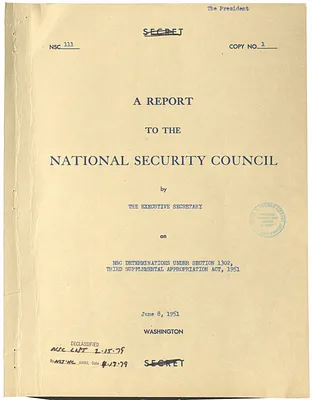 National Security Council Report 111, Report to the National Security Council by the Executive Secretary on National Security Council Determinations Under Section 1302, Third Supplemental Appropriation Act, 1951