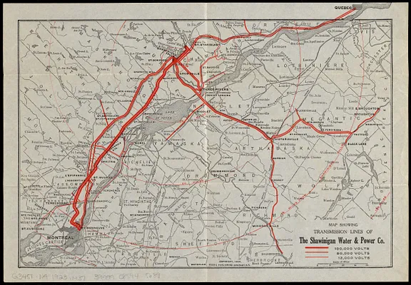 Map showing transmission lines of the Shawinigan Water & Power Co.