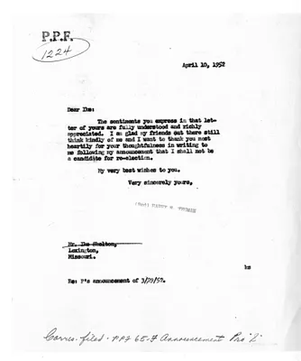 Letter from President Harry S. Truman to Ike Skelton