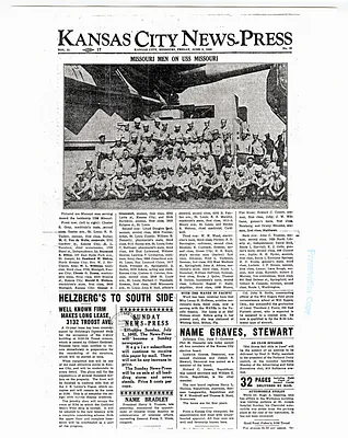 Front Page of Kansas City News-Press, with Photograph of Crew of U.S.S. Missouri
