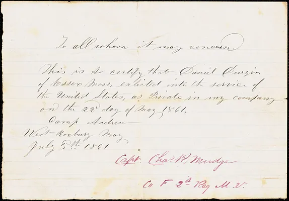 Civil War enlistment paper