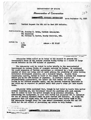 Memorandum of Conversation with Secretary of State Dean Acheson, Ambassador of Turkey Feridun Erkin, and William O. Baxter, with Attachment