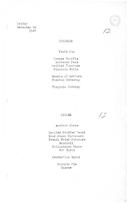 White House Luncheon and Dinner Menu