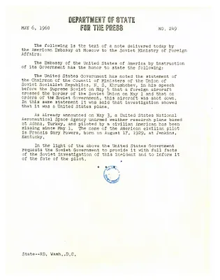 State Department Press Release No. 249 Concerning U-2 Incident
