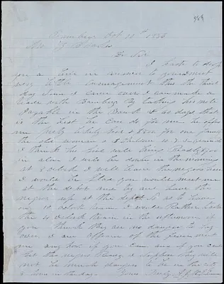 A. J. McElveen, Bamberg, S.C., autograph letter signed to Ziba B. Oakes, 10 October 1856