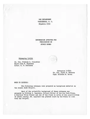 War Department Press Release