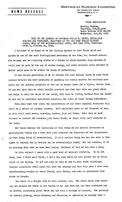 Press Release, Speech by Governor Thomas E. Dewey, New York City, New York