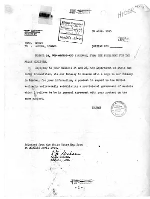 Telegram from President Harry S. Truman to Prime Minister Winston Churchill