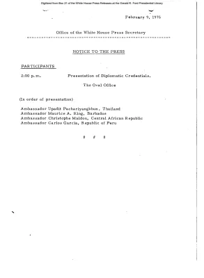 Presentation of Diplomatic Credentials [Meeting Attendee List]
