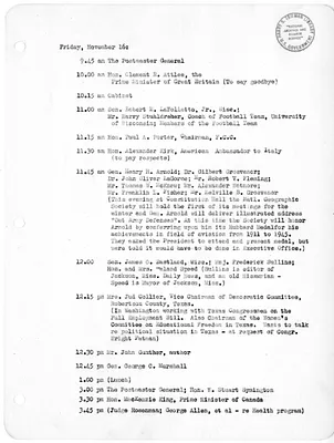 Daily Appointment Sheet for President Harry S. Truman
