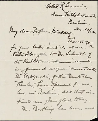 Baker, George Pierce, 1866-1935 autograph letter signed to Hugo Münsterberg, Berlin, 10 November 1912