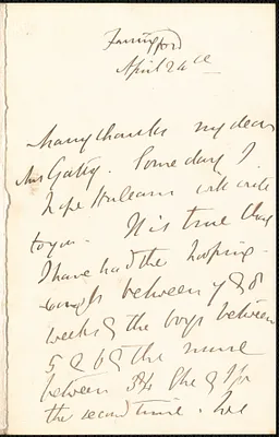 Emily Tennyson autograph letter signed to Mrs. Gatty, Farringford, [Isle of Wight], 24 April [1860?]