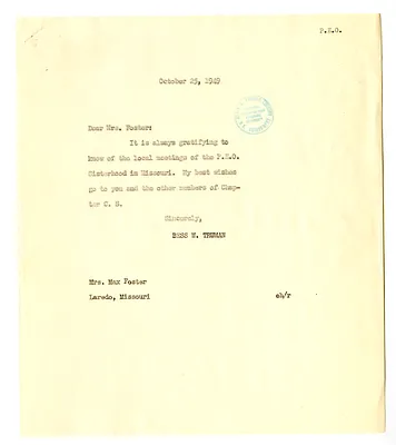 Correspondence Between Dorothy Foster and Bess W. Truman