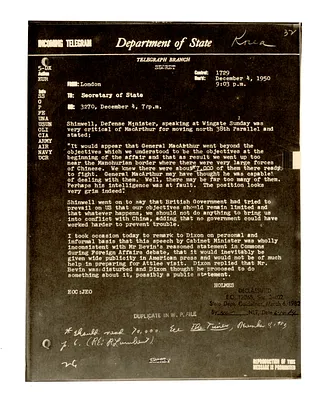 Telegram to Secretary of State Dean Acheson