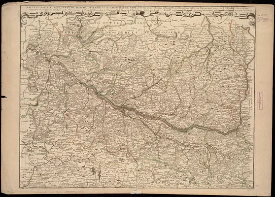 Haute et Basse Alsace, Suntgaw, Brisgaw, Ortenaw et le Marquisat de Bade, avec les divers Routes et Passages des Montagnes et Forests Noires, pour entrer en Souabe