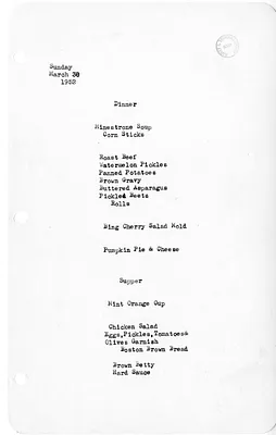 White House Dinner and Supper Menu