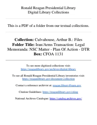 Iran/Arms Transaction: Legal Memoranda: NSC Matter - Plan Of Action - DTR