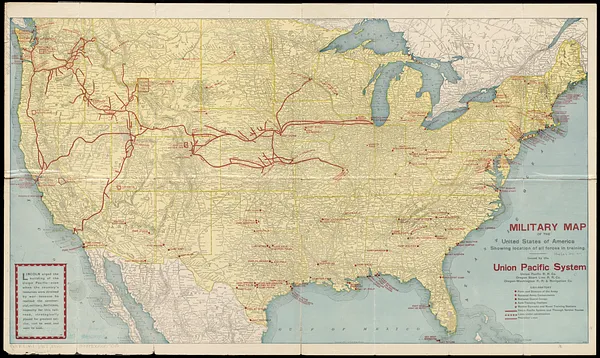 Military map of the United States of America showing location of all forces in training