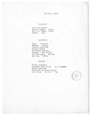 USS Williamsburg Menu