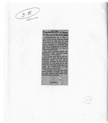 Newspaper Clipping, "Population of U.S. Rises to Record 142,673,000"
